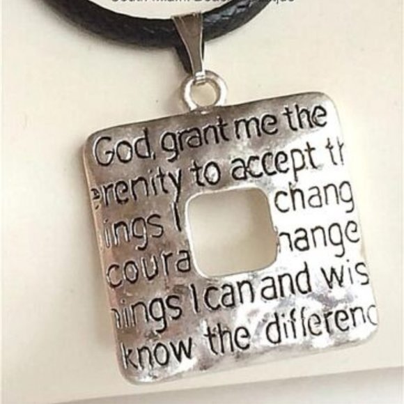 Silver Serenity Prayer Necklace 19" Message AA Al-Anon NA Adjustable Plated USA - Picture 5 of 8